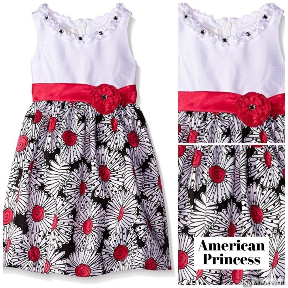 American Princess Girls Floral Dress Size 5 Pink White Tie Waist Formal Occasion